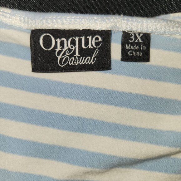 Onque Casual Women's 3X Blue Striped Beach Print High-Low Pullover Top 2149 - Picture 4 of 8
